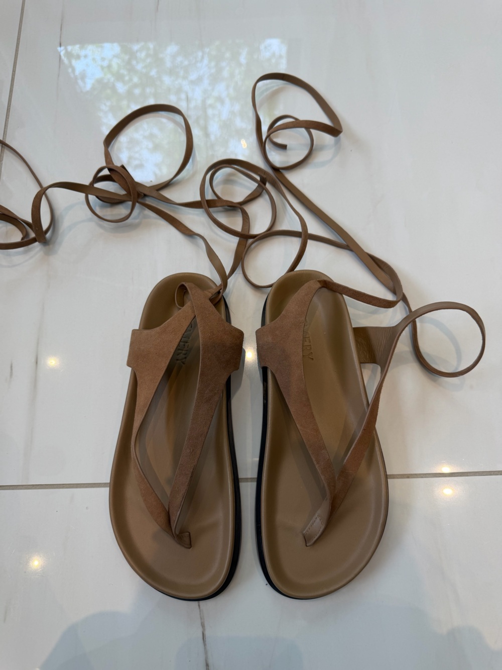Women's Lace-Up Brown Suede Thong Sandals
